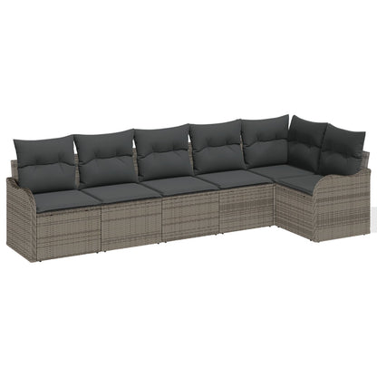 6-delig Tuin Sofa Set met Kussens Grijs Poly Rattan, vidaXL 2-zits Tuin Sofa met Kussens Grijs Poly Rattan