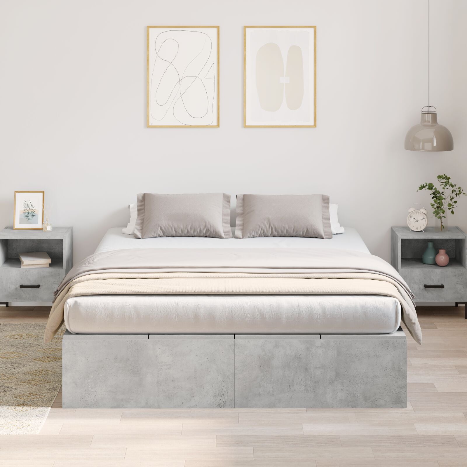 Opbergbedframe Betonnen Grijs 150 x 200 cm