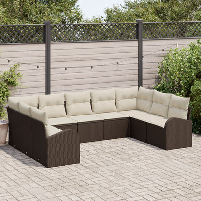 Tuin Sofa Set 9 Stuks Bruin En Crème Rattan Tuin Sofa Set