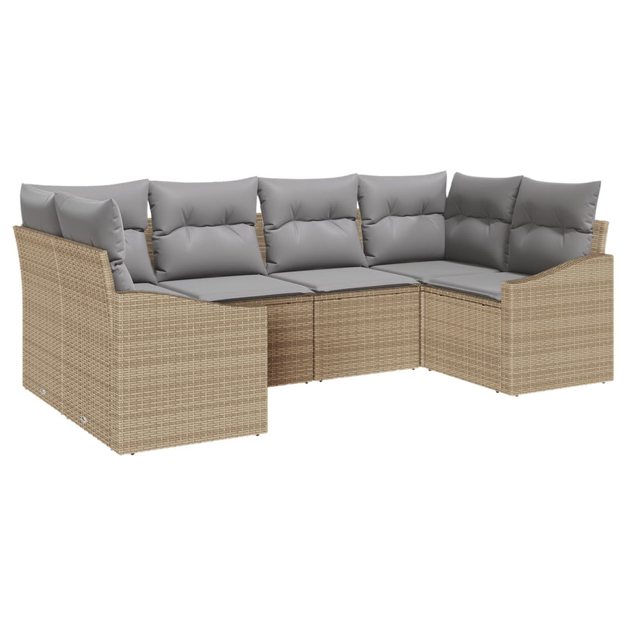 6 Delige Tuin Sofa Set Met Kussens Beige Poly Rattan