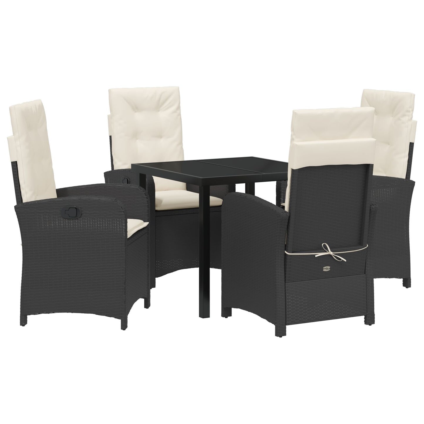 5-Delige Tuin Eet Set Met Kussens Zwart Poly Rattan