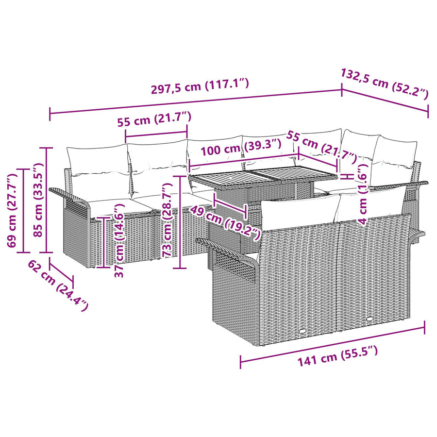 Tuin Sofa Set Set Van 9 Grijs Poly Rattan Tuintafels