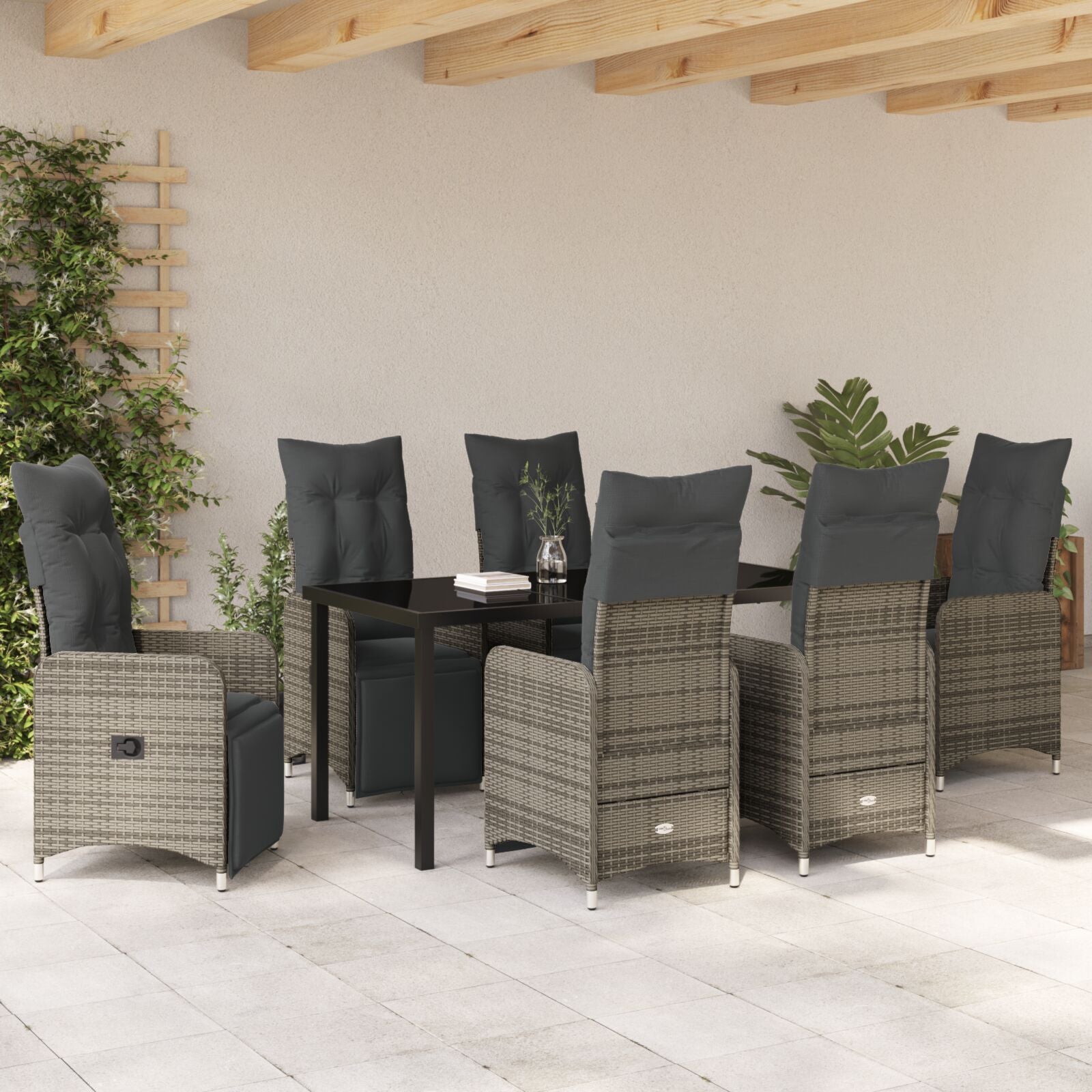 7 Persoons Tuin Eetset Met Kussens Beige