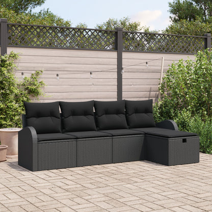 5 Delige Tuin Sofa Set Met Kussens Zwart Poly Rattan