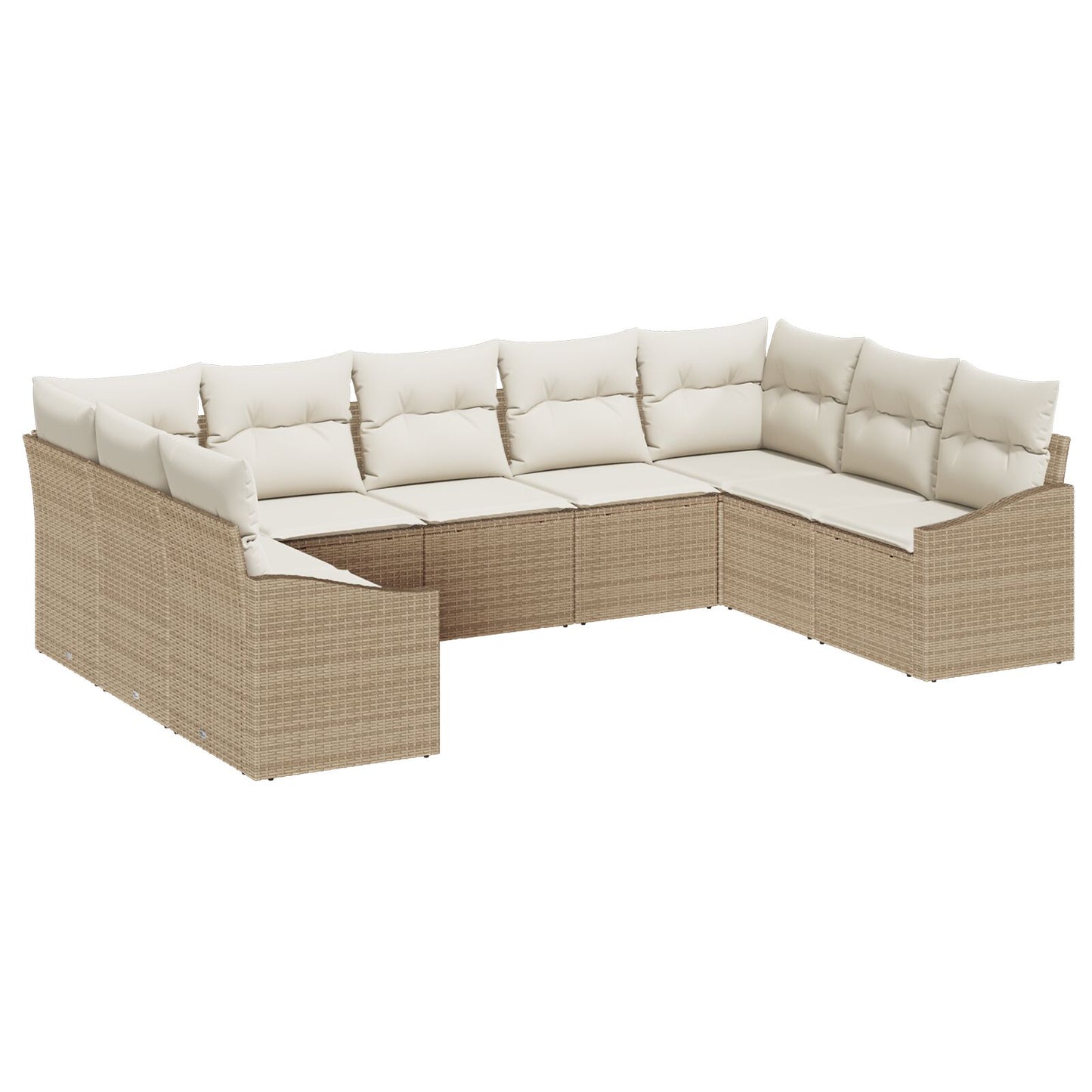 9-Delige Tuin Sofa Set Met Kussens Poly Rattan Beige en crème zonder tafel