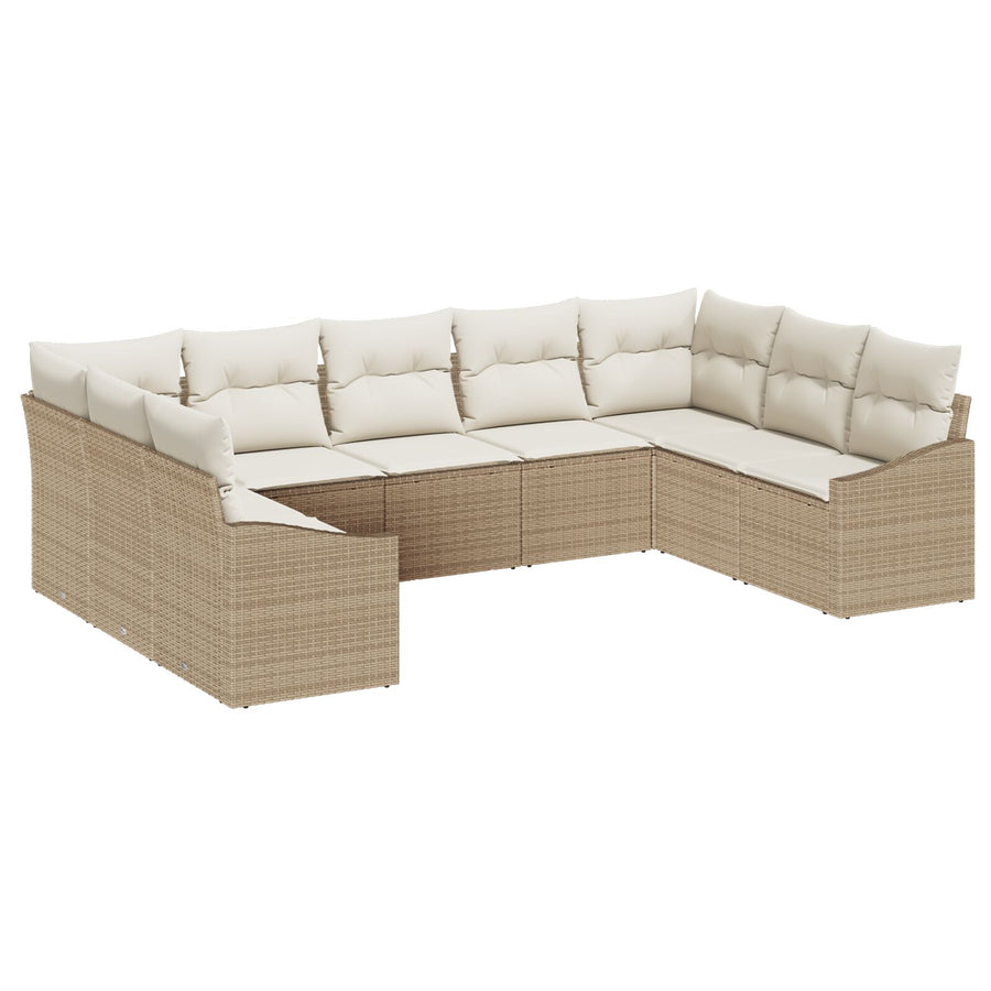 9-Delige Tuin Sofa Set Met Kussens Poly Rattan Beige en crème zonder tafel