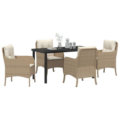5-Delige Tuin Eetset Met Kussens Beige Poly Rattan