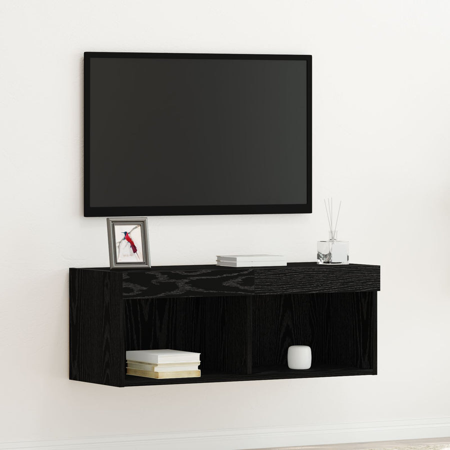Tv Wandkast Met Led-Verlichting Hout 1 Zwart eiken