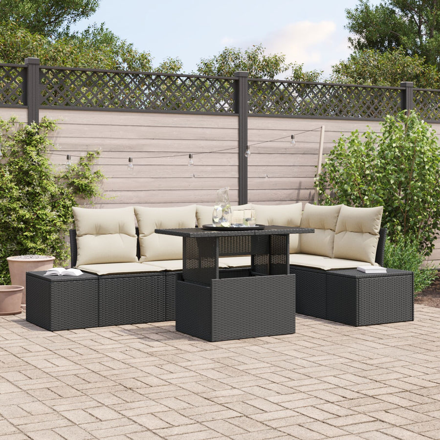 Tuinset Set Van 6 Zwart Rattan, Metaal, Stof 6-Delige Tuinset