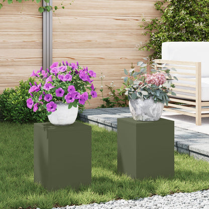 Buiten Plantstands Pilar 2 Stuks 24X24X35 Cm Staal Olijfgroen 2x (35 cm)