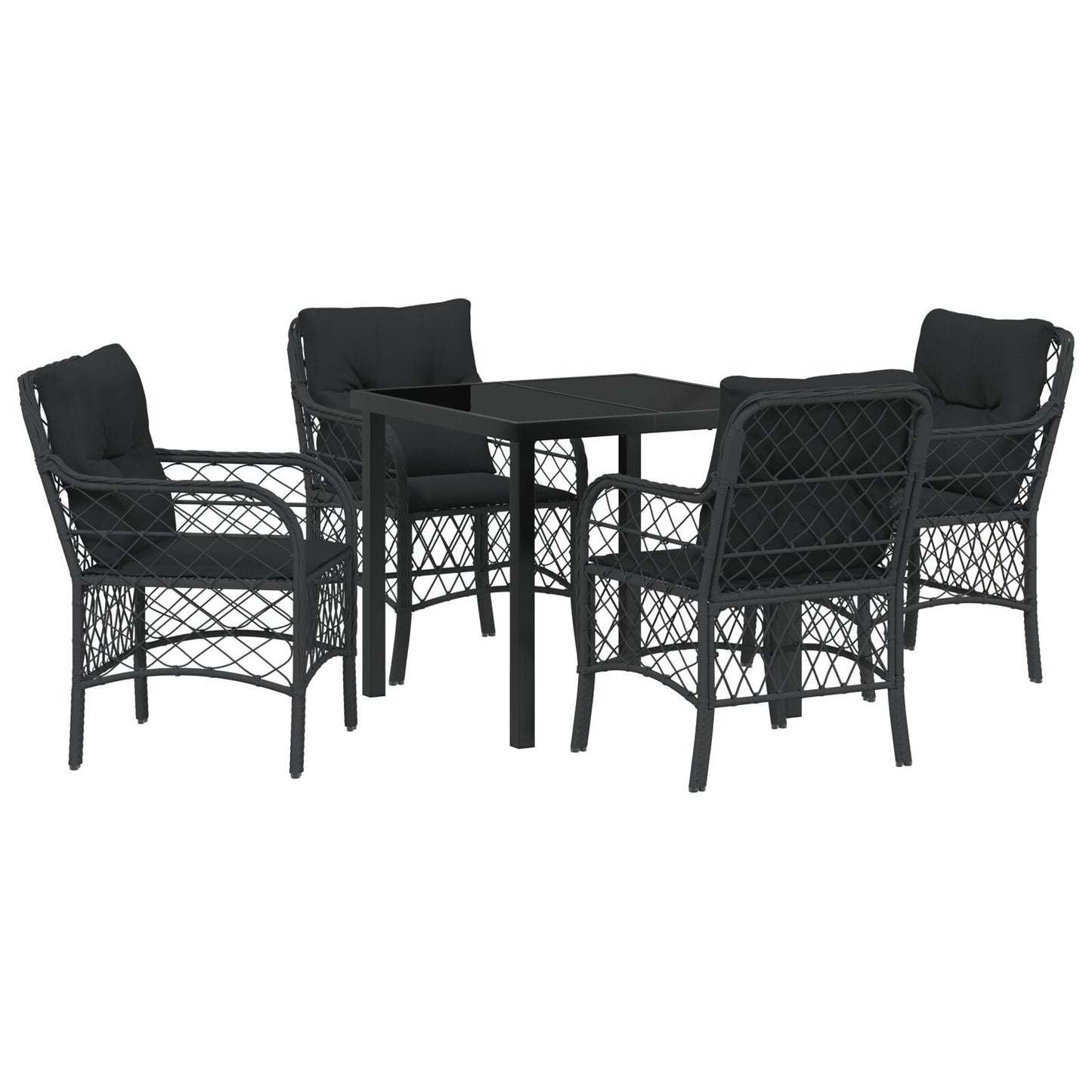 5-Delige Tuinset Met Kussens Zwart Poly Rattan