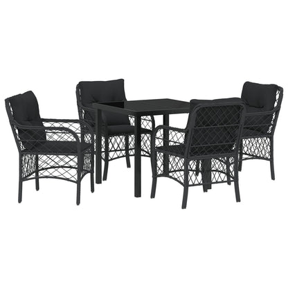 5-Delige Tuinset Met Kussens Zwart Poly Rattan