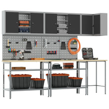 10-Delig Gereedschapsopslagtafelset Geperst Hout En Metaal 100 cm cabinet met pegboard Zwart 3x tafel + 4x cabinet + 6x pegboard