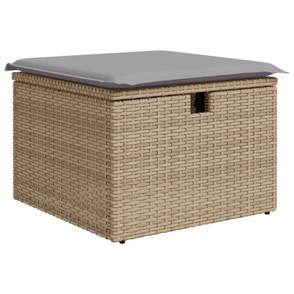 9-Delige Tuin Dining Set Met Kussens Beige Poly Rattan Acacia Wit