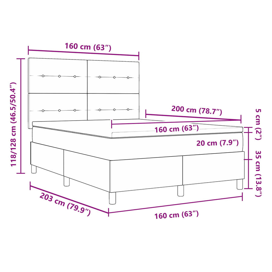 Boxspring Bed Met Matras Stof Donkergrijs 160 x 200 cm Knop tufted