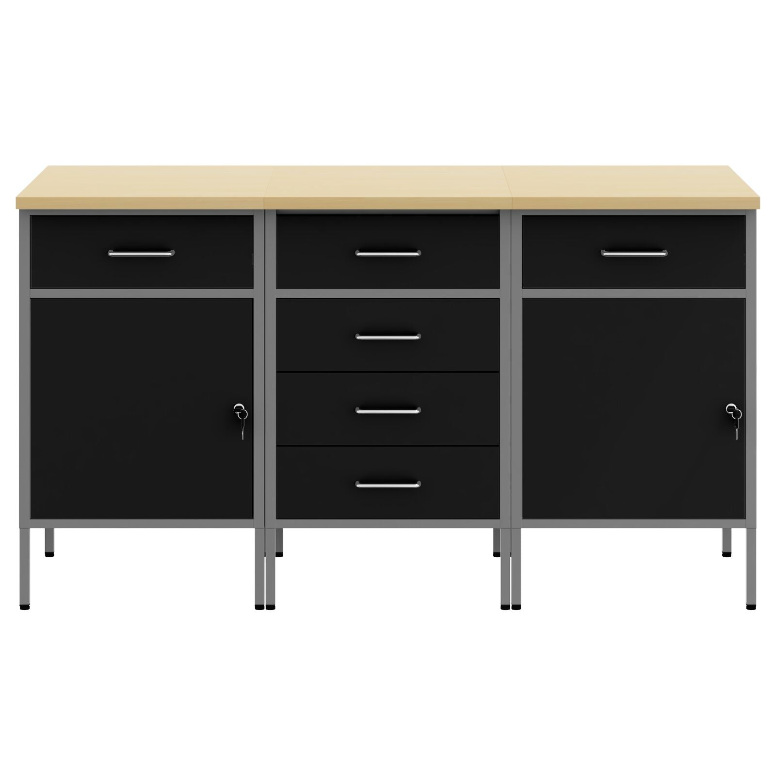 3-Delige Werkkast Set En Grijs Van Geengineerd Hout En Staal 3x (84/84/85 cm) Zwart 3x kast