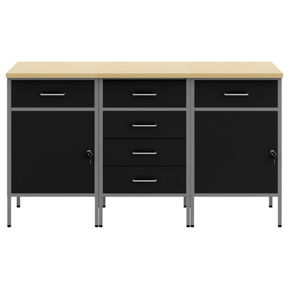 3-Delige Werkkast Set En Grijs Van Geengineerd Hout En Staal 3x (84/84/85 cm) Zwart 3x kast