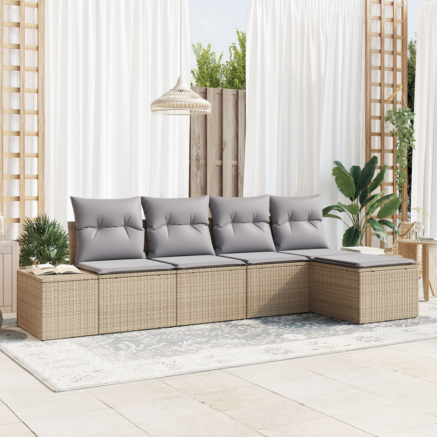 5-Delige Tuin Sofa Set Met Kussens Beige Poly Rattan