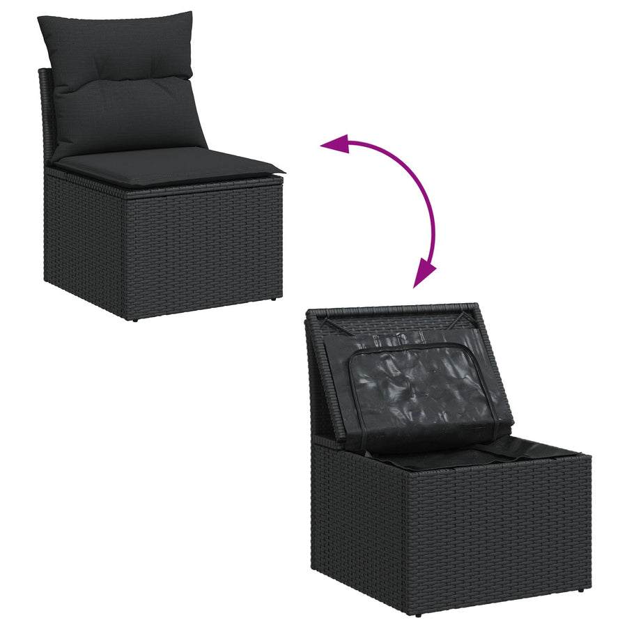 11-Delige Tuinbankenset Met Kussens Zwart Poly Rattan Acacia