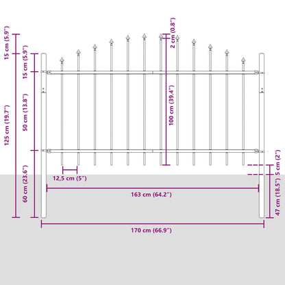 Tuinfence Met Hoopvorm 10.2X1 M Staal Wit 10.2 m 75-100 cm
