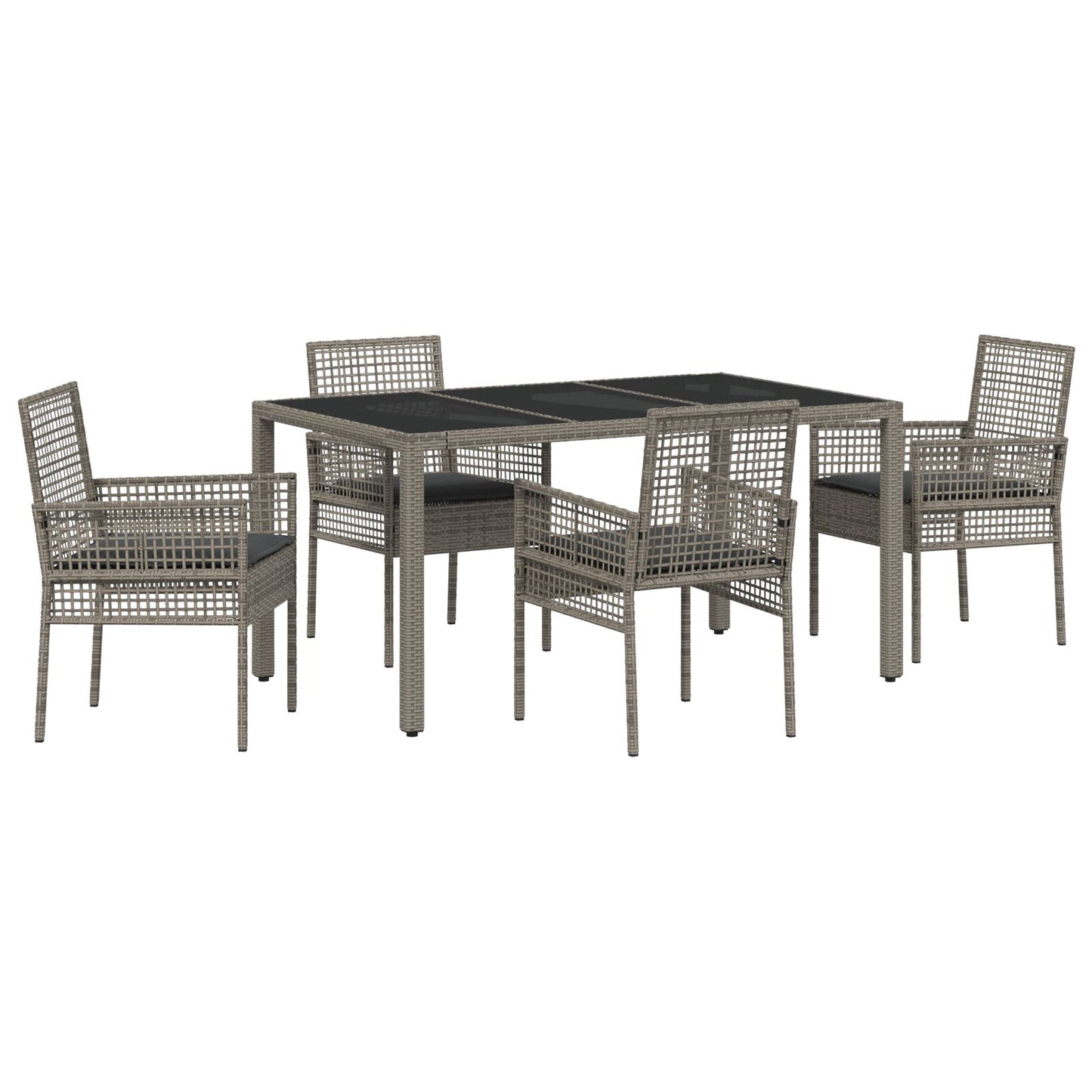 5-Delige Tuin Eetset Met Kussens Grijs Poly Rattan
