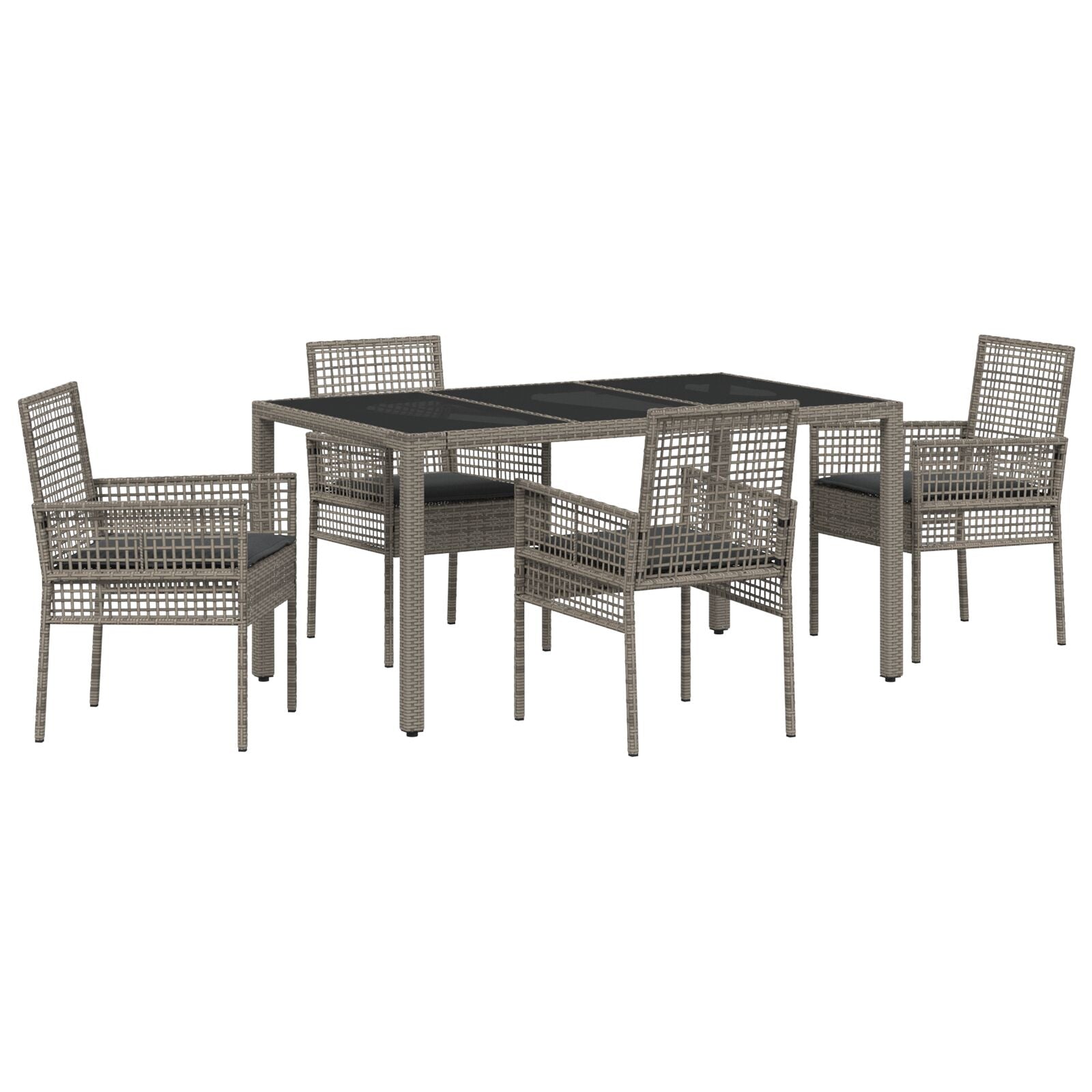 5-Delige Tuin Eetset Met Kussens Grijs Poly Rattan