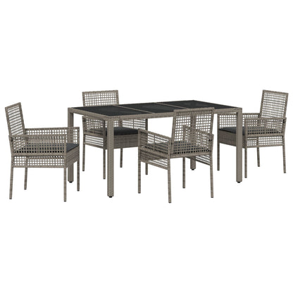 5-Delige Tuin Eetset Met Kussens Grijs Poly Rattan