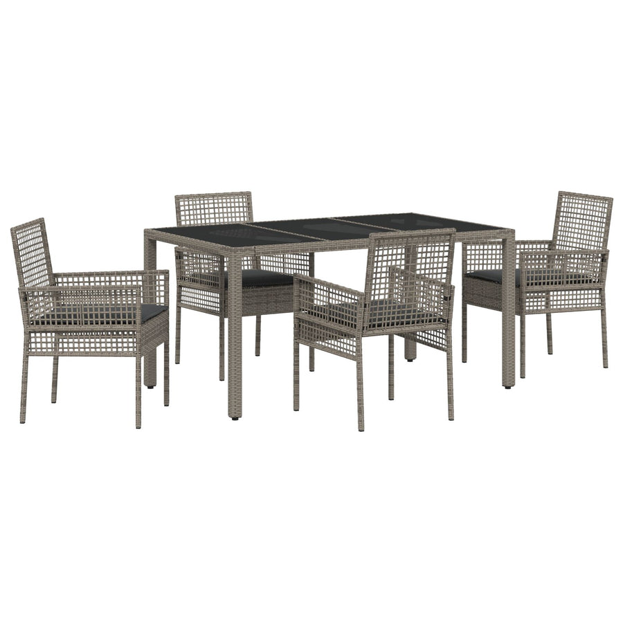5-Delige Tuin Eetset Met Kussens Grijs Poly Rattan