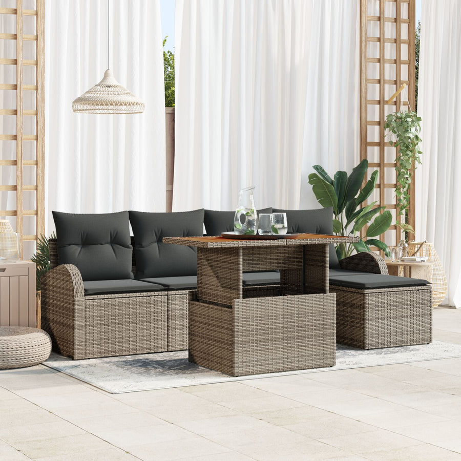 Tuin Sofa Set Set Van 6 Grijs Rattan Buiten Eetset Rechthoekig