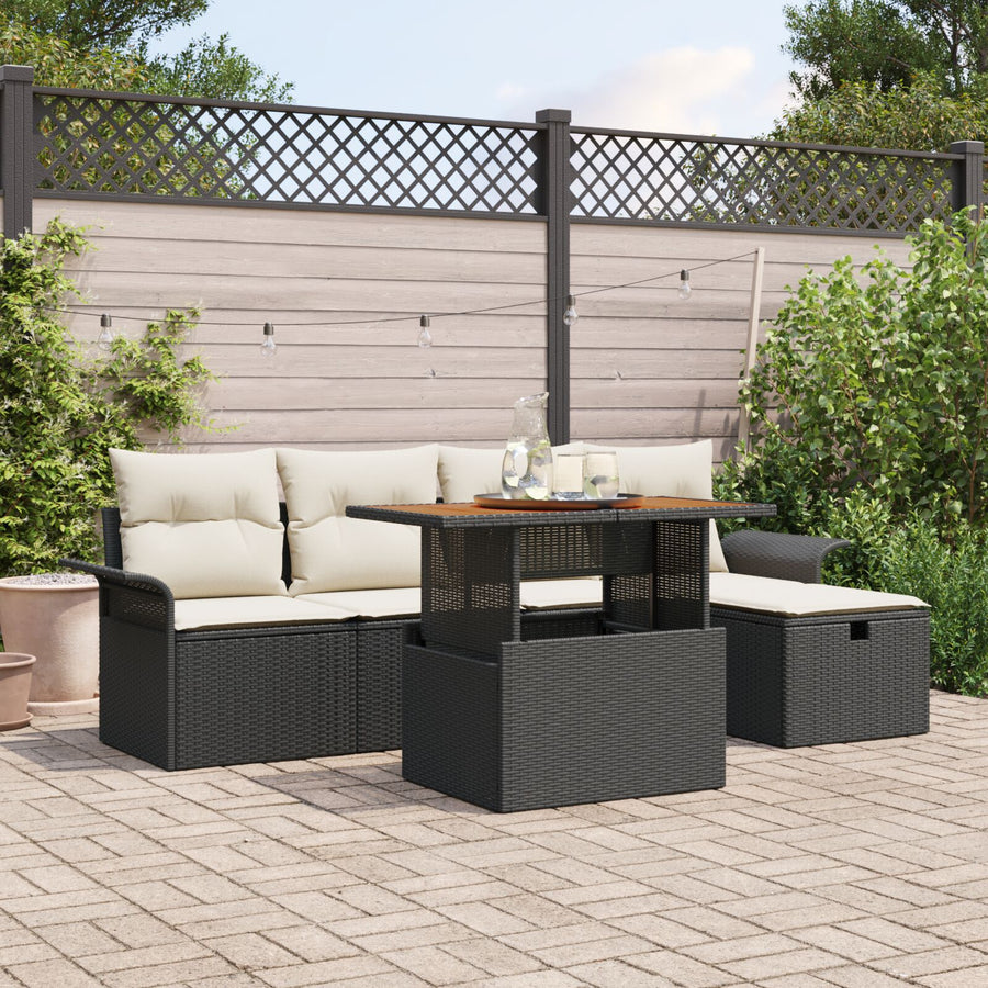 6-Delige Tuin Sofa Set Met Kussens Zwart Poly Rattan, 2-Zit Tuin Sofa Met Opbergruimte & Kussens Zwart Poly Rattan Wit