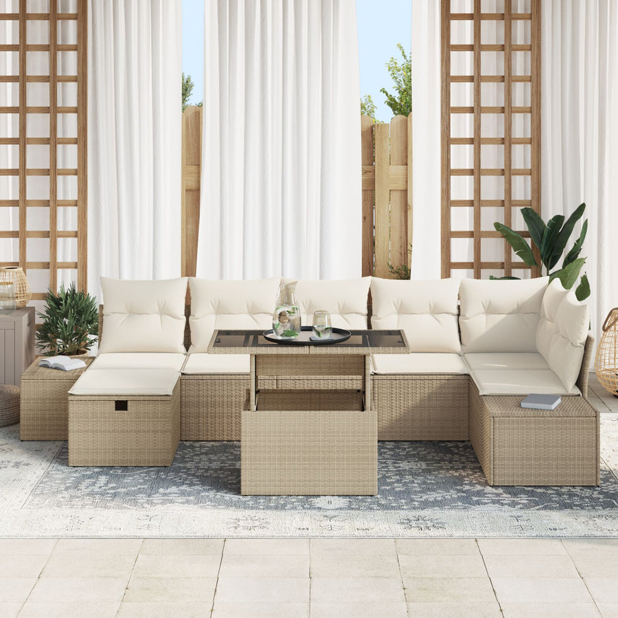 8-Delig Tuin Sofa Set Met Kussens Beige Poly Riet Wit