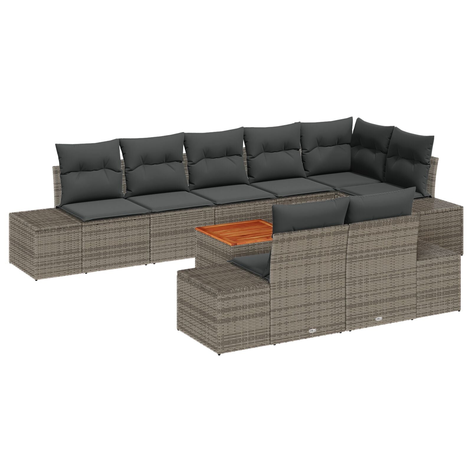 9 Delige Tuin Sofa Set Met Kussens Grijs Poly Rattan Acacia