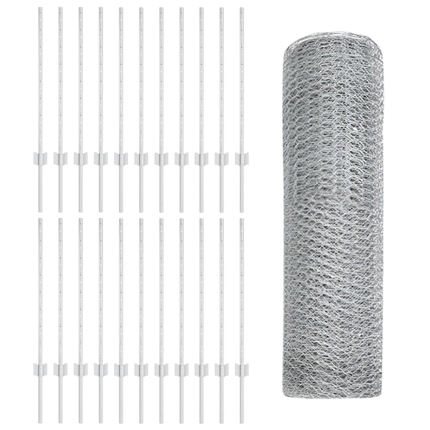 Hekpalen 11 Stuks U-Channel 80 Cm Gegalvaniseerd Staal,  Zeshoekig Hek 0.8X50 M Gegalvaniseerd Staal