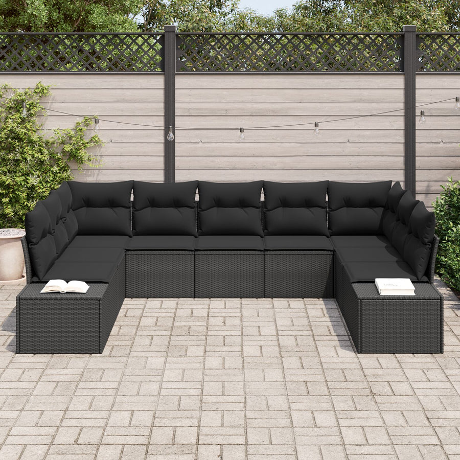 9 Delige Tuin Sofa Set Met Kussens Zwarte Poly Riet