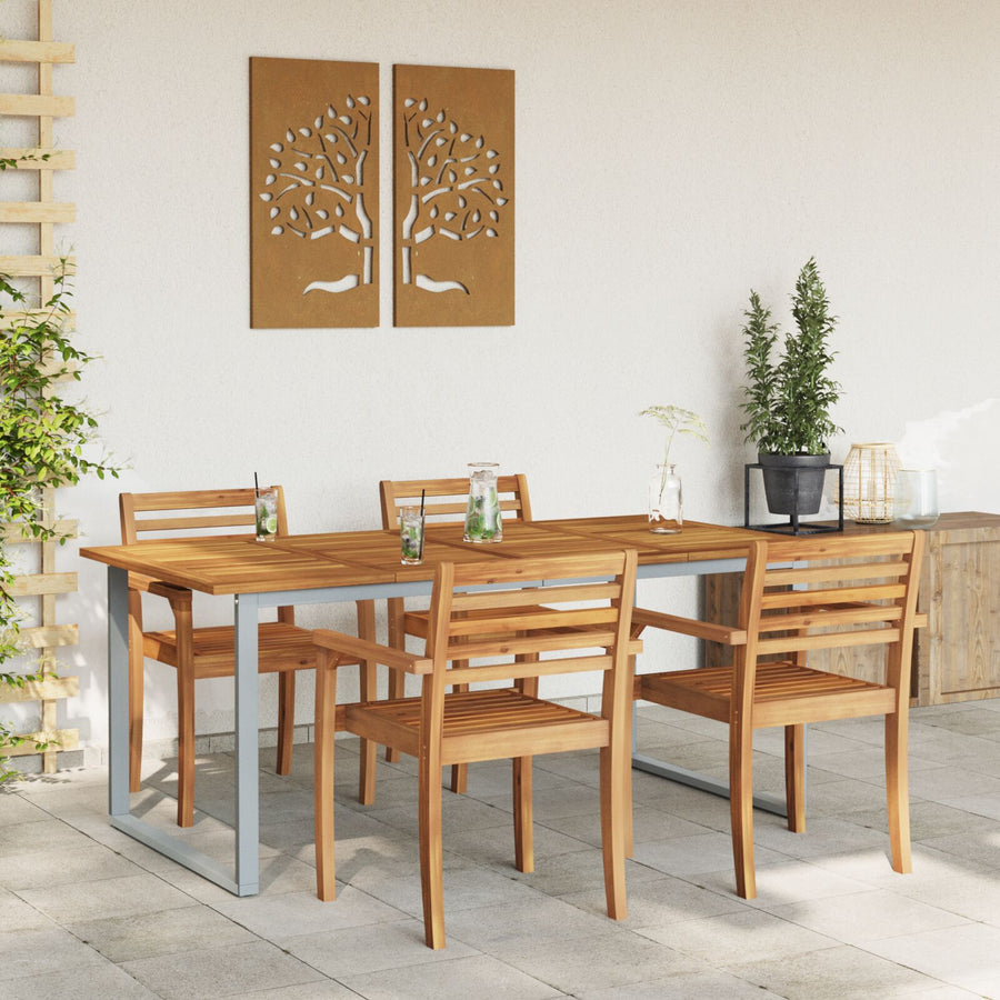 Tuin Eettafel Staal En Massief Acaciahout 180 x 90 x 75 cm Overhangend ontwerp