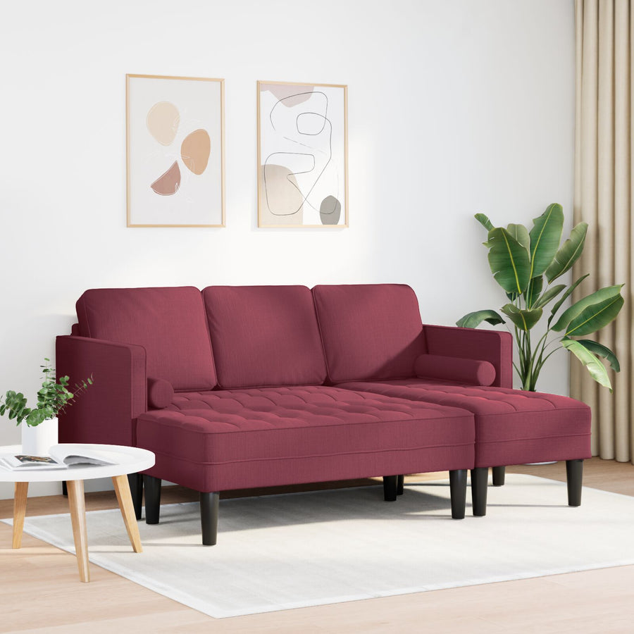 2 Delige Sofa Set Met Kussens In Bordeauxrood Stof Bordeauxrood. L-vormige sofa + bank