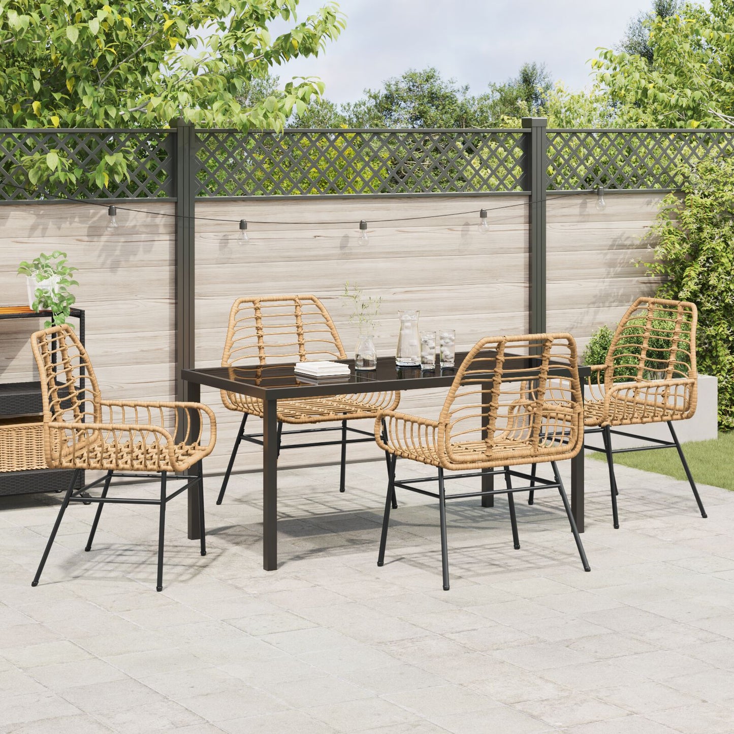 5-Delige Tuin Eet Set Bruin Poly Rattan