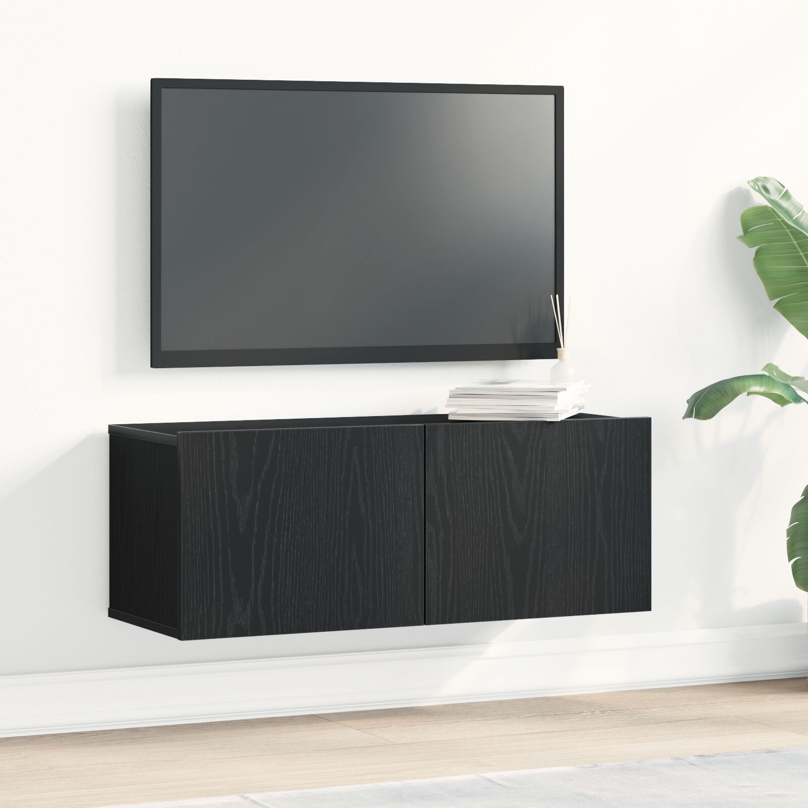 Tv Wandkasten (Set Van 2) - Zwart Eiken, 80X30X30 Cm, Gemaakt Van Bewerkt Hout