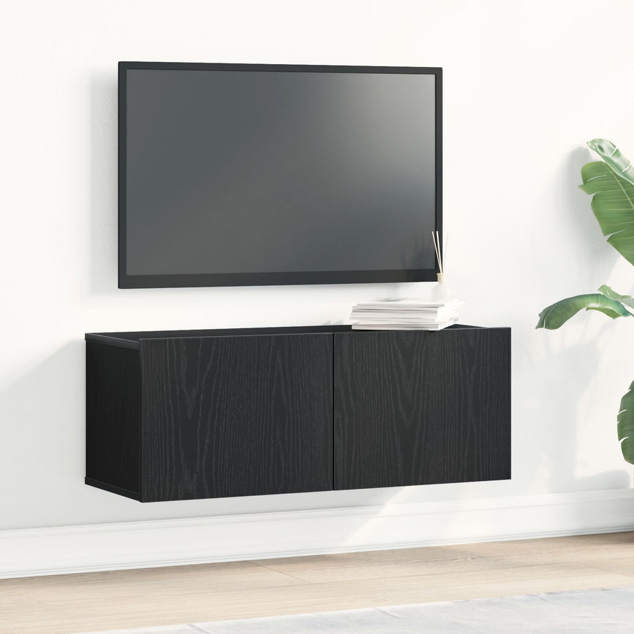 Tv Wandkasten (Set Van 2) - Zwart Eiken, 80X30X30 Cm, Gemaakt Van Bewerkt Hout