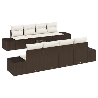 9-Delige Tuinsofa Set Met Kussens Bruin Poly Rattan