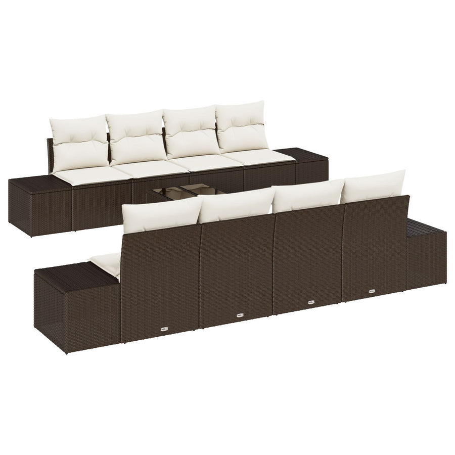 9-Delige Tuinsofa Set Met Kussens Bruin Poly Rattan
