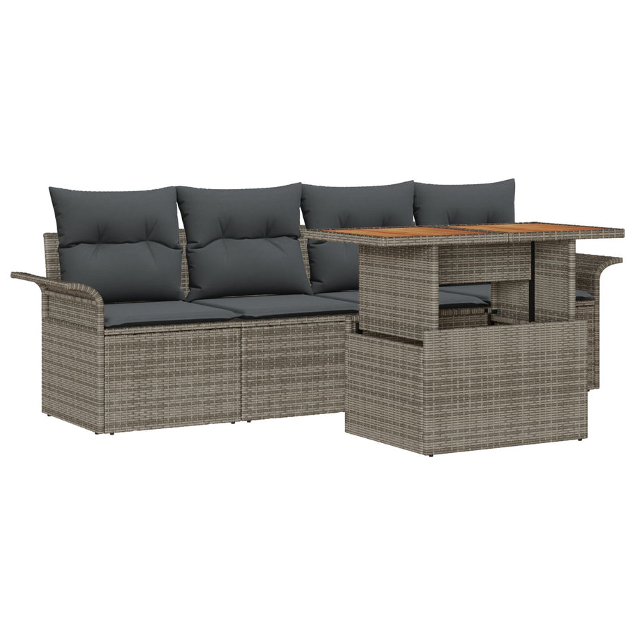 Tuinbank Set 5-Delige Set Grijs Poly Rattan En Staal