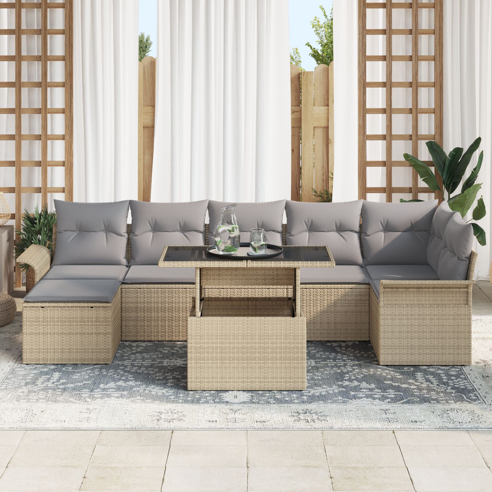 8-Delige Tuin Sofa Set Met Kussens Beige Poly Rattan