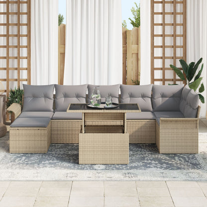 8-Delige Tuin Sofa Set Met Kussens Beige Poly Rattan