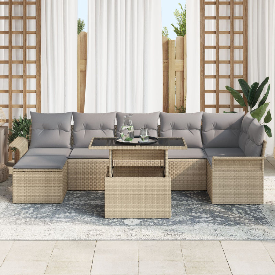 8-Delige Tuin Sofa Set Met Kussens Beige Poly Rattan