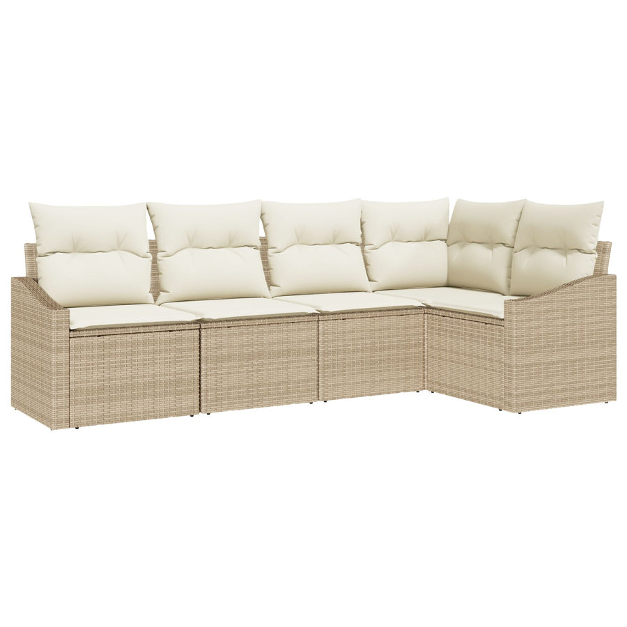 Tuinbankset Set Van 5 Beige, Crème Poly Rattan, Polyester, Staal