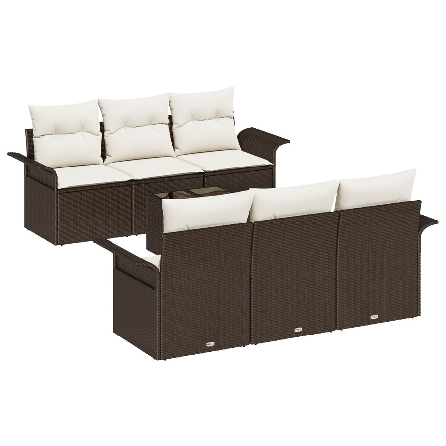 7-Delige Tuin Sofaset Met Kussens Bruin Poly Rattan