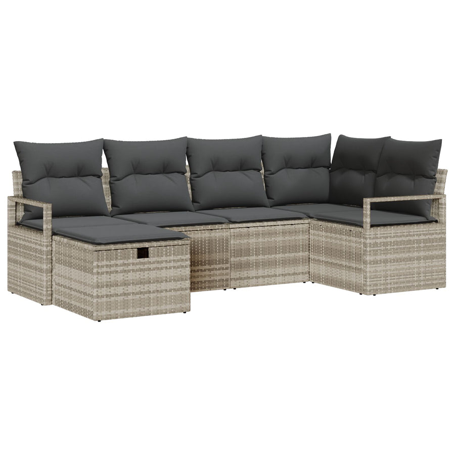 6-Delige Tuinbankset Met Kussens, Lichtgrijs Poly Rattan,  2-Zits Tuinbank Met Kussens, Grijs Poly Rattan