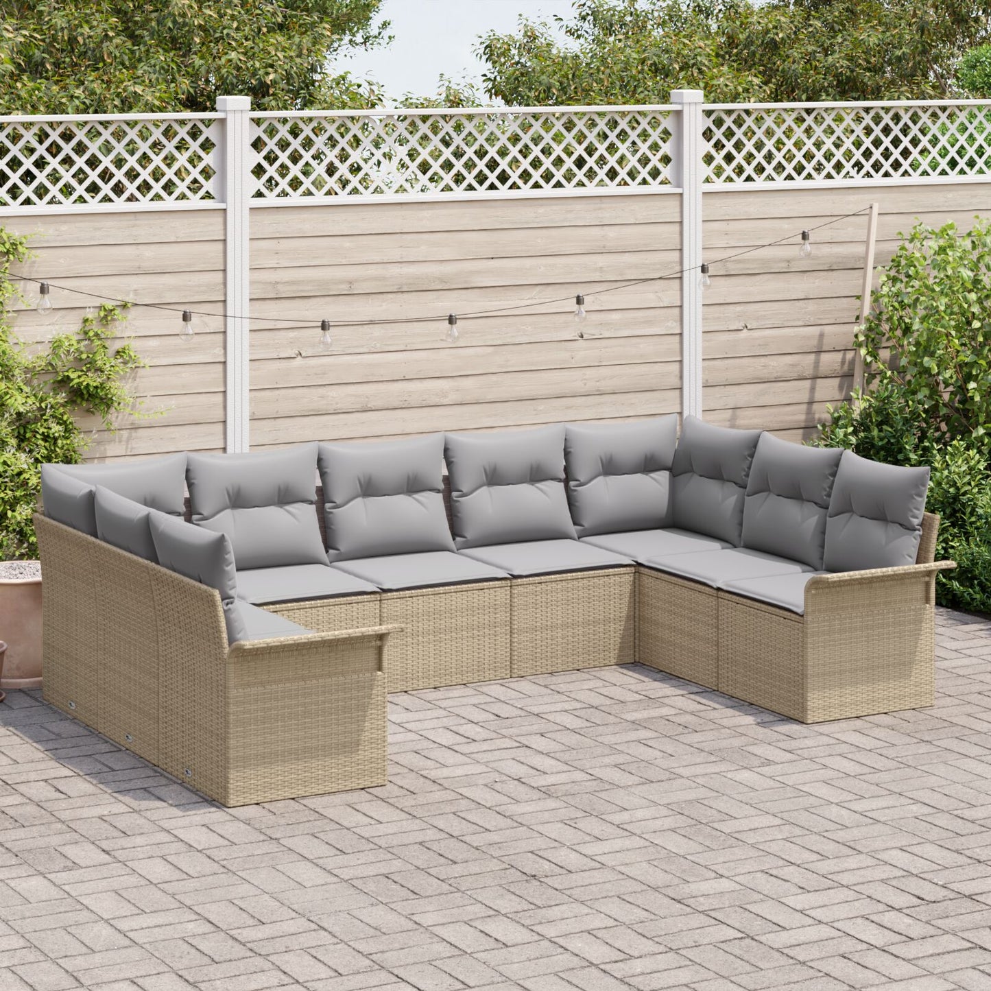 9-Delige Tuin Sofa Set Met Kussens Beige Poly Rattan