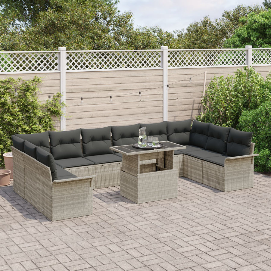 11-Delige Tuin Sofa Set Met Kussens Licht Grijs Poly Rattan
